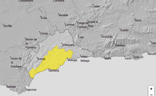 El aviso amarillo para este miércoles afectará a la capital, costa occidental y zona del Guadalhorce.